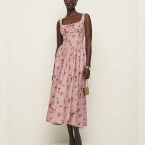 NWOT Reformation Balia Linen Dress in Tea Time Sleeveless Midi Front Tie